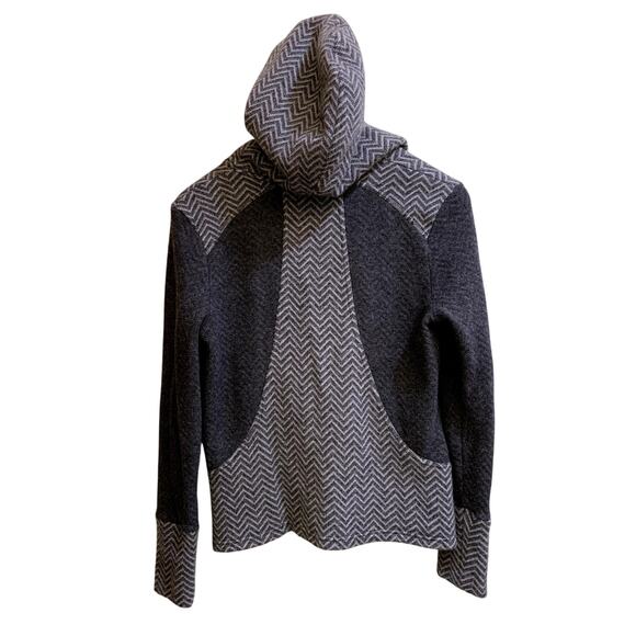 prana Women Jacket Medium Wool Blend Gray Black Herringbone Full Front Zip Hood - Picture 7 of 12